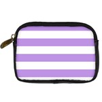 Horizontal Stripes - White and Bright Lavender Violet Digital Camera Leather Case