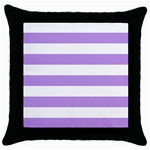 Horizontal Stripes - White and Bright Lavender Violet Throw Pillow Case (Black)