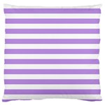 Horizontal Stripes - White and Bright Lavender Violet Large Flano Cushion Case (One Side)