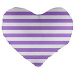 Horizontal Stripes - White and Bright Lavender Violet Large 19  Premium Heart Shape Cushion