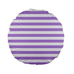 Horizontal Stripes - White and Bright Lavender Violet Standard 15  Premium Flano Round Cushion