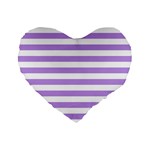 Horizontal Stripes - White and Bright Lavender Violet Standard 16  Premium Flano Heart Shape Cushion