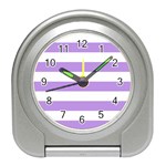Horizontal Stripes - White and Bright Lavender Violet Desk Alarm Clock