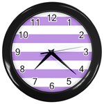 Horizontal Stripes - White and Bright Lavender Violet Wall Clock (Black)