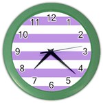 Horizontal Stripes - White and Bright Lavender Violet Color Wall Clock