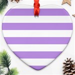 Horizontal Stripes - White and Bright Lavender Violet Heart Ornament (Two Sides)