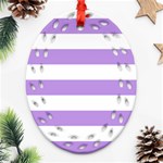 Horizontal Stripes - White and Bright Lavender Violet Oval Filigree Ornament (Two Sides)