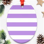 Horizontal Stripes - White and Bright Lavender Violet Oval Ornament (Two Sides)