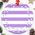 Horizontal Stripes - White and Bright Lavender Violet Ornament (Round Filigree)