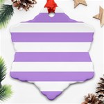 Horizontal Stripes - White and Bright Lavender Violet Snowflake Ornament (Two Sides)