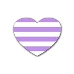Horizontal Stripes - White and Bright Lavender Violet Heart Coaster (4 pack)