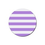 Horizontal Stripes - White and Bright Lavender Violet Rubber Round Coaster (4 pack)