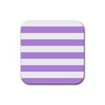 Horizontal Stripes - White and Bright Lavender Violet Rubber Coaster (Square)