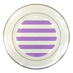 Horizontal Stripes - White and Bright Lavender Violet Porcelain Plate