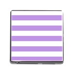 Horizontal Stripes - White and Bright Lavender Violet Memory Card Reader (Square)