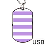 Horizontal Stripes - White and Bright Lavender Violet Dog Tag USB Flash (One Side)