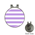 Horizontal Stripes - White and Bright Lavender Violet Golf Ball Marker Hat Clip