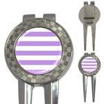 Horizontal Stripes - White and Bright Lavender Violet 3-in-1 Golf Divot