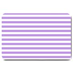 Horizontal Stripes - White and Bright Lavender Violet Large Doormat