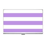 Horizontal Stripes - White and Bright Lavender Violet Business Card Holder