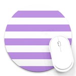 Horizontal Stripes - White and Bright Lavender Violet Round Mousepad