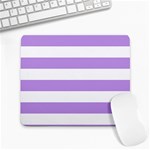 Horizontal Stripes - White and Bright Lavender Violet Large Mousepad