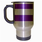 Horizontal Stripes - White and Bright Lavender Violet Travel Mug (Silver Gray)