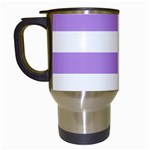 Horizontal Stripes - White and Bright Lavender Violet Travel Mug (White)