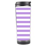 Horizontal Stripes - White and Bright Lavender Violet Travel Tumbler