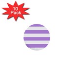 Horizontal Stripes - White and Bright Lavender Violet 1  Mini Button (10 pack)
