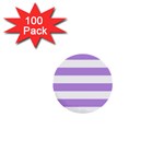 Horizontal Stripes - White and Bright Lavender Violet 1  Mini Button (100 pack)