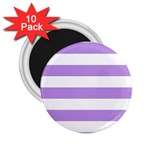 Horizontal Stripes - White and Bright Lavender Violet 2.25  Magnet (10 pack)