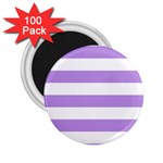 Horizontal Stripes - White and Bright Lavender Violet 2.25  Magnet (100 pack)