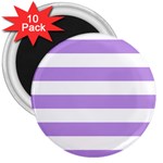 Horizontal Stripes - White and Bright Lavender Violet 3  Magnet (10 pack)