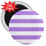 Horizontal Stripes - White and Bright Lavender Violet 3  Magnet (100 pack)