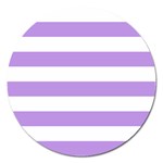 Horizontal Stripes - White and Bright Lavender Violet Magnet 5  (Round)
