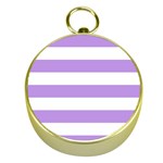 Horizontal Stripes - White and Bright Lavender Violet Gold Compass