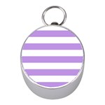 Horizontal Stripes - White and Bright Lavender Violet Silver Compass (Mini)