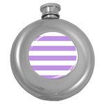 Horizontal Stripes - White and Bright Lavender Violet Hip Flask (5 oz)