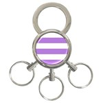 Horizontal Stripes - White and Lavender Violet 3-Ring Key Chain