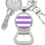 Horizontal Stripes - White and Lavender Violet Bottle Opener Key Chain