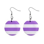 Horizontal Stripes - White and Lavender Violet 1  Button Earrings