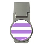 Horizontal Stripes - White and Lavender Violet Money Clip (Round)