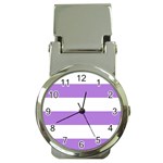 Horizontal Stripes - White and Lavender Violet Money Clip Watch