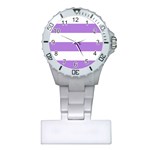 Horizontal Stripes - White and Lavender Violet Nurses Watch