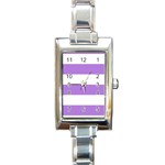 Horizontal Stripes - White and Lavender Violet Rectangle Italian Charm Watch