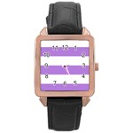 Horizontal Stripes - White and Lavender Violet Rose Gold Leather Watch