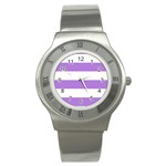 Horizontal Stripes - White and Lavender Violet Stainless Steel Watch