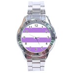 Horizontal Stripes - White and Lavender Violet Stainless Steel Analogue Watch