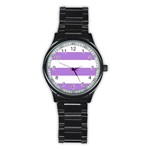 Horizontal Stripes - White and Lavender Violet Stainless Steel Round Watch
